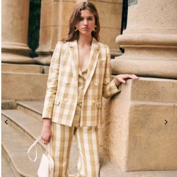Sezane Jackets & Blazers - Sezane Christie Jacket Carreau Tile Plaid In Beige Ochre Bordeaux 38 US Size 6